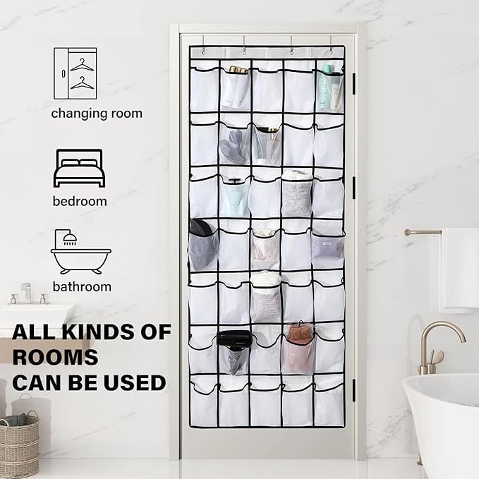 Teikou 24 Over the Door Shoe Organizer, Large Breathable Mesh Pockets, Hanging Storage Holder, Hanging Shoe