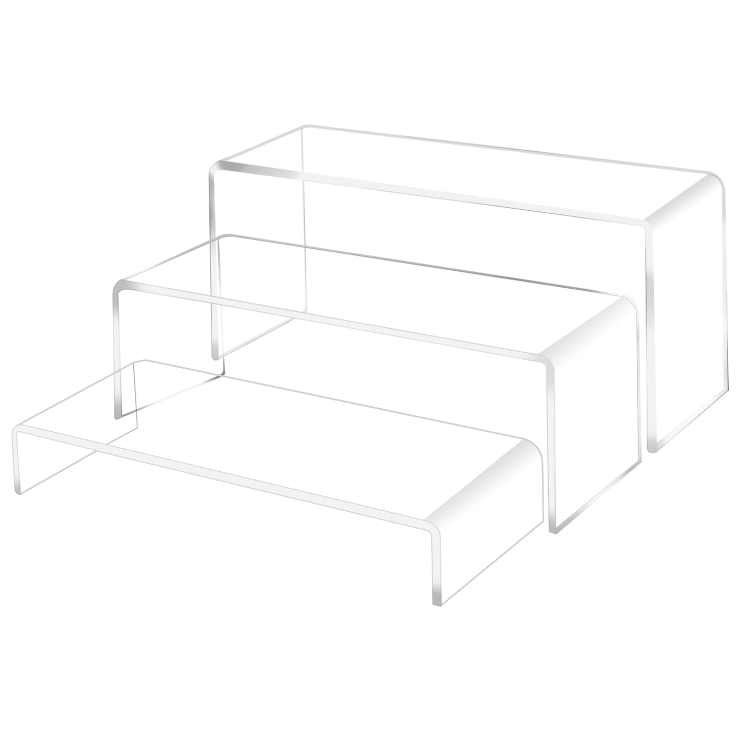 Jusalpha 3 Pcs 12" Large Acrylic Risers 5mm thickness Rectangular Display Shelf for Cupcake Stand, Tiered Display Stand for Funko Candy Shoe Showcase, Collectibles (3 Pieces)