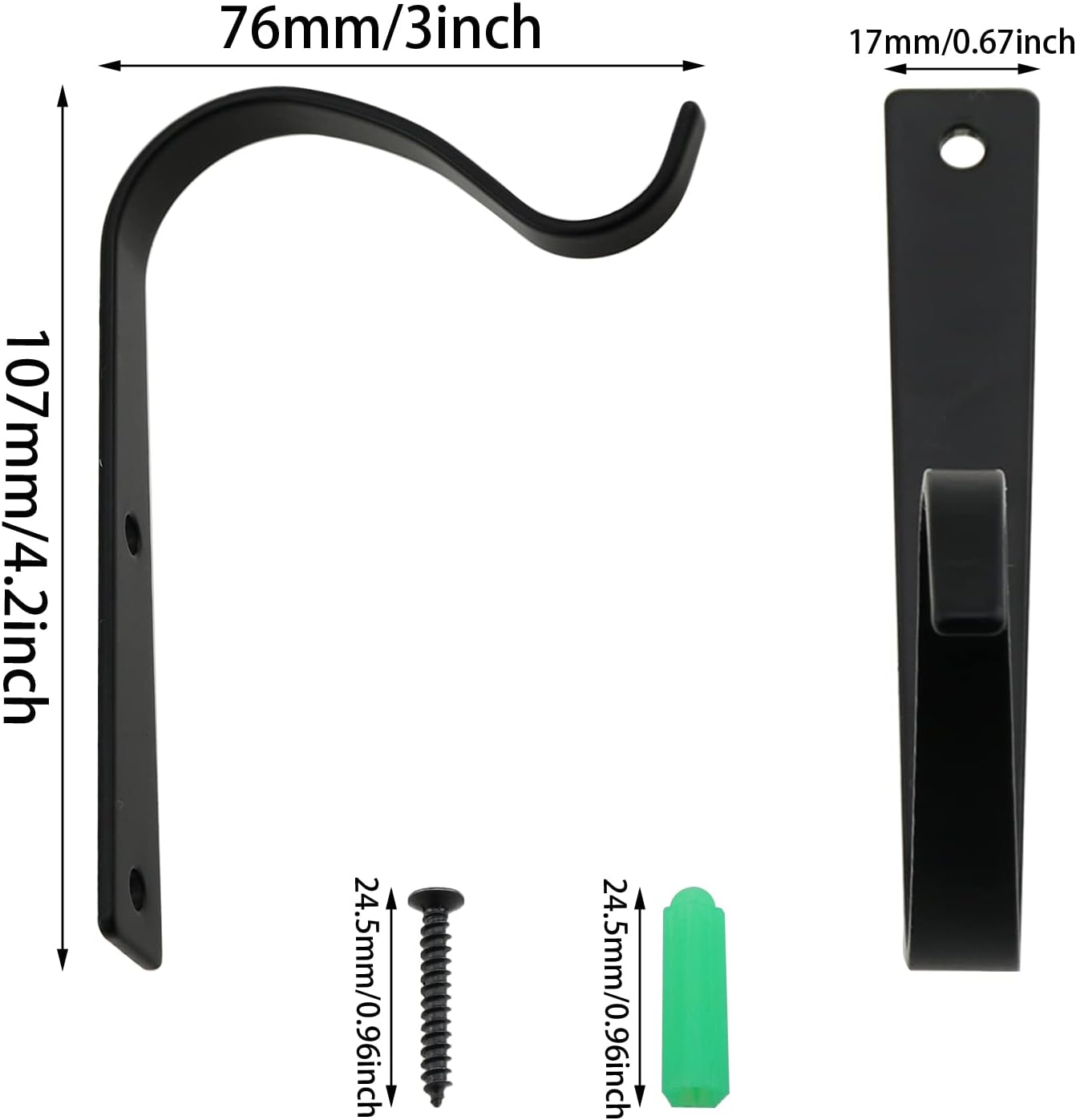 Iron Wall Hook 4PCS - Black Rustic Heavy-Duty Metal Hooks with Screws for Lanterns, Coats, and Plant Hangers
