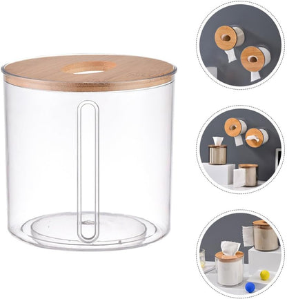 Amosfun Round Wooden Tissue Box Cover, Facial Tissue Holder with Wood Lid for Countertops