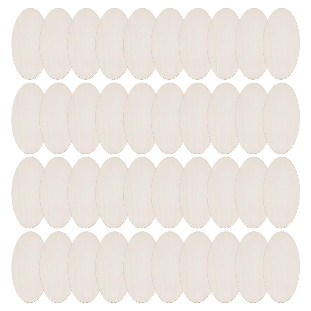 DELORIGIN 40pcs Wooden Oval Cutout 4.7 x 2.4 Inch Unfinished Wooden Blank Slices Crafts Natural Wood Circles DIY Plank Cutout Craft Supplies for Artist Painting Door Hanger Sign Wedding Decor