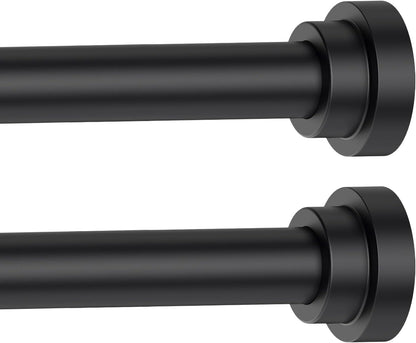 Black Curtain Rods for Windows 28 to 48 Inch, 2 Pack Heavy Duty Metal Stainless Steel Adjustable Drapery Rod with
