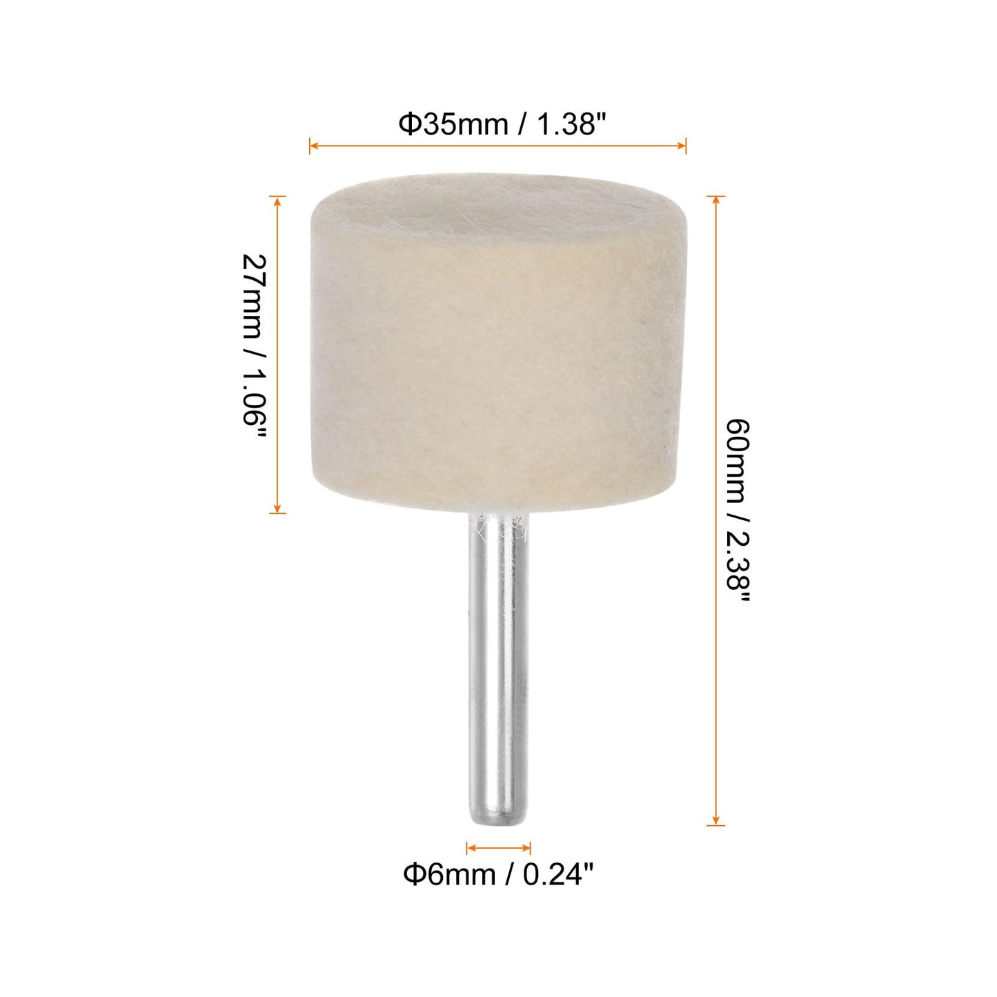HARFINGTON 10pcs Wool Felt Mounted Mandrel Points 35mm Head 1/4 Inch Shank Cylinder Polishing Bits Burrs Felt Polishing Buffing Wheel for Rotary Tool
