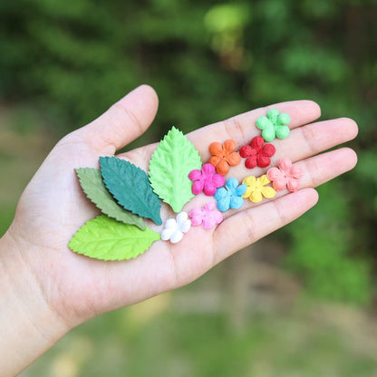 200 Pcs Handmade Mixed Mulberry Paper Flowers Petals and Leaves Scrapbooking Wedding DIY Craft Supplies Card (10 Colors Flowers/Green Tone Leaves)