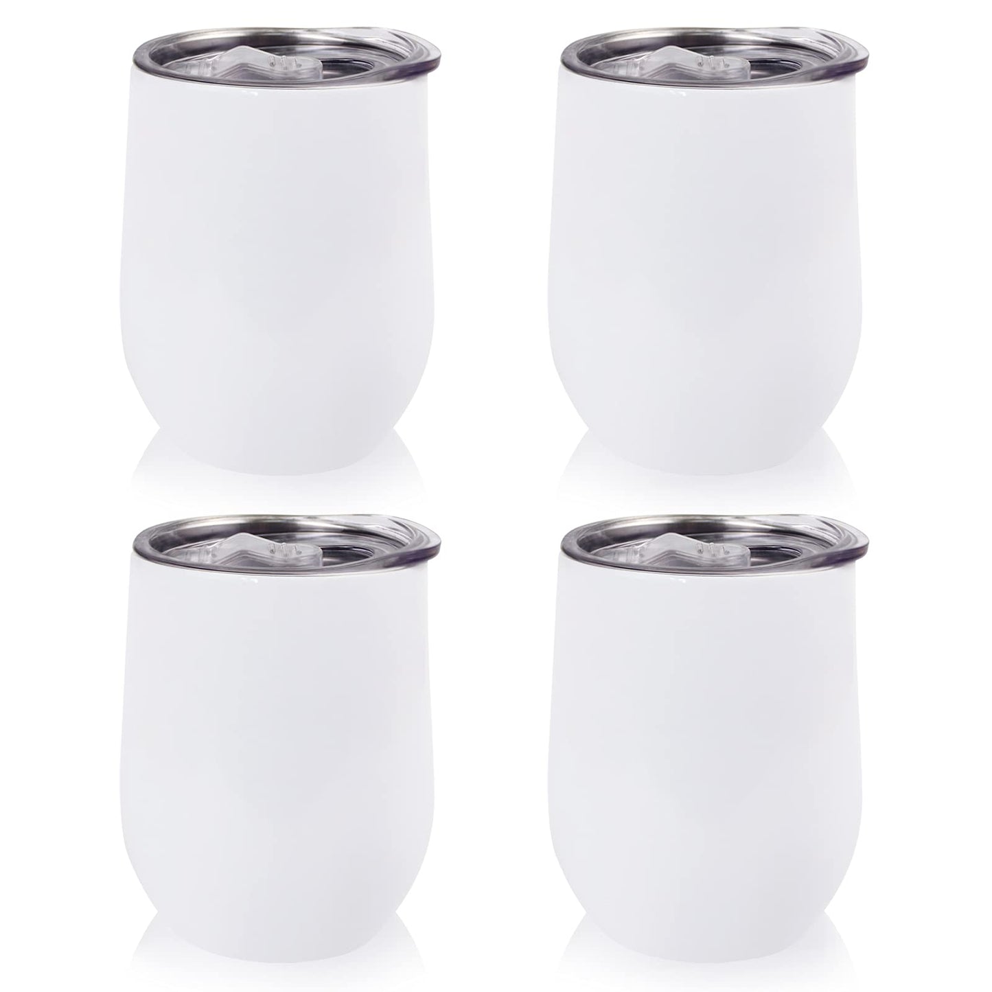MAIKESUB Sublimation Blank Wine Tumbler Cups White 12 OZ Stainless Steel Insulated Stemless Tumbler Sublimation Mugs Cups 4 Pack Tumbler with Lid Keeping Cold Hot for Coffee Spill Proof cup