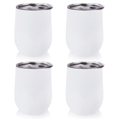 MAIKESUB Sublimation Blank Wine Tumbler Cups White 12 OZ Stainless Steel Insulated Stemless Tumbler Sublimation Mugs Cups 4 Pack Tumbler with Lid Keeping Cold Hot for Coffee Spill Proof cup
