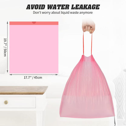4 Gallon Drawstring Garbage Bags, Drawstring Trash Bags, Trash Bags for Office,Bathroom, Kitchen,Bedroom,3rolls/60 Counts(Pink)