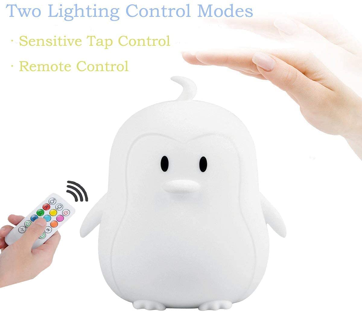 Tianhaixing Animal-shaped Big Night Light for Children/Adult, Rechargeable LED Soft Silicone (BPA Free) Bedside Lamp, Adjustable Brightness and 9 Colors by Touch Control & Remote Control (Big Penguin)