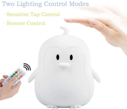 Tianhaixing Animal-shaped Big Night Light for Children/Adult, Rechargeable LED Soft Silicone (BPA Free) Bedside Lamp, Adjustable Brightness and 9 Colors by Touch Control & Remote Control (Big Penguin)