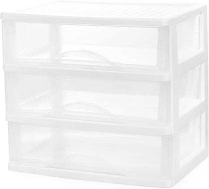 BYCY Plastic Stackable Storage with 3 Drawers, White Makeup Organizer for Bathroom, Desk, and Easy Assembly