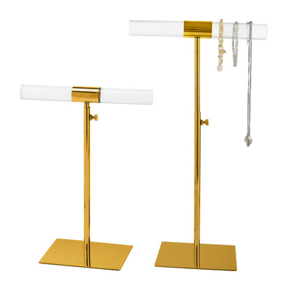 MCKECHSION Jewelry Display Stand 2 Packs Stainless Steel Purse Display Stand Acrylic Necklaces Holder Towers Adjustable Height Tabletop Jewelry Organizer for Home Store Boutique