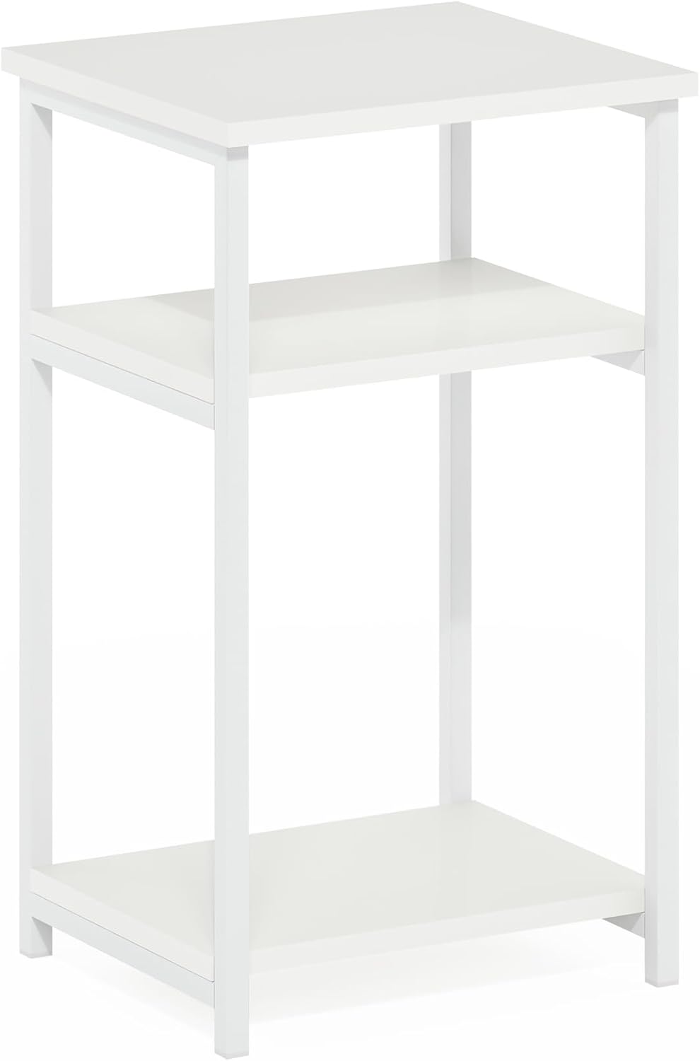 3-Tier Furinno JUST Side Table, Metal Frame Modern End Table with Open Shelf, Night Stand, Bedside Table, for Living