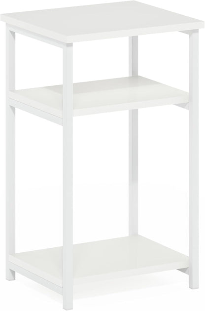 3-Tier Furinno JUST Side Table, Metal Frame Modern End Table with Open Shelf, Night Stand, Bedside Table, for Living