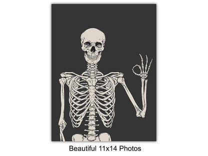 Skeleton Wall Art & Decor 11x14 - Halloween Wall Art - Goth Home Decor - Gothic Room Decoration, Pagan Gifts - Funny Skull Artwork, Bedroom Dorm Man cave - Men Boys Teens - Witchy Picture Poster Print