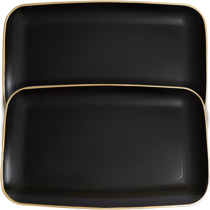 Blue Sky Organic Black Disposable Rectangular Trays with Gold Rim - 2 Count, 18"x11" | Elegant Plastic Serveware & Sturdy Party Essentials