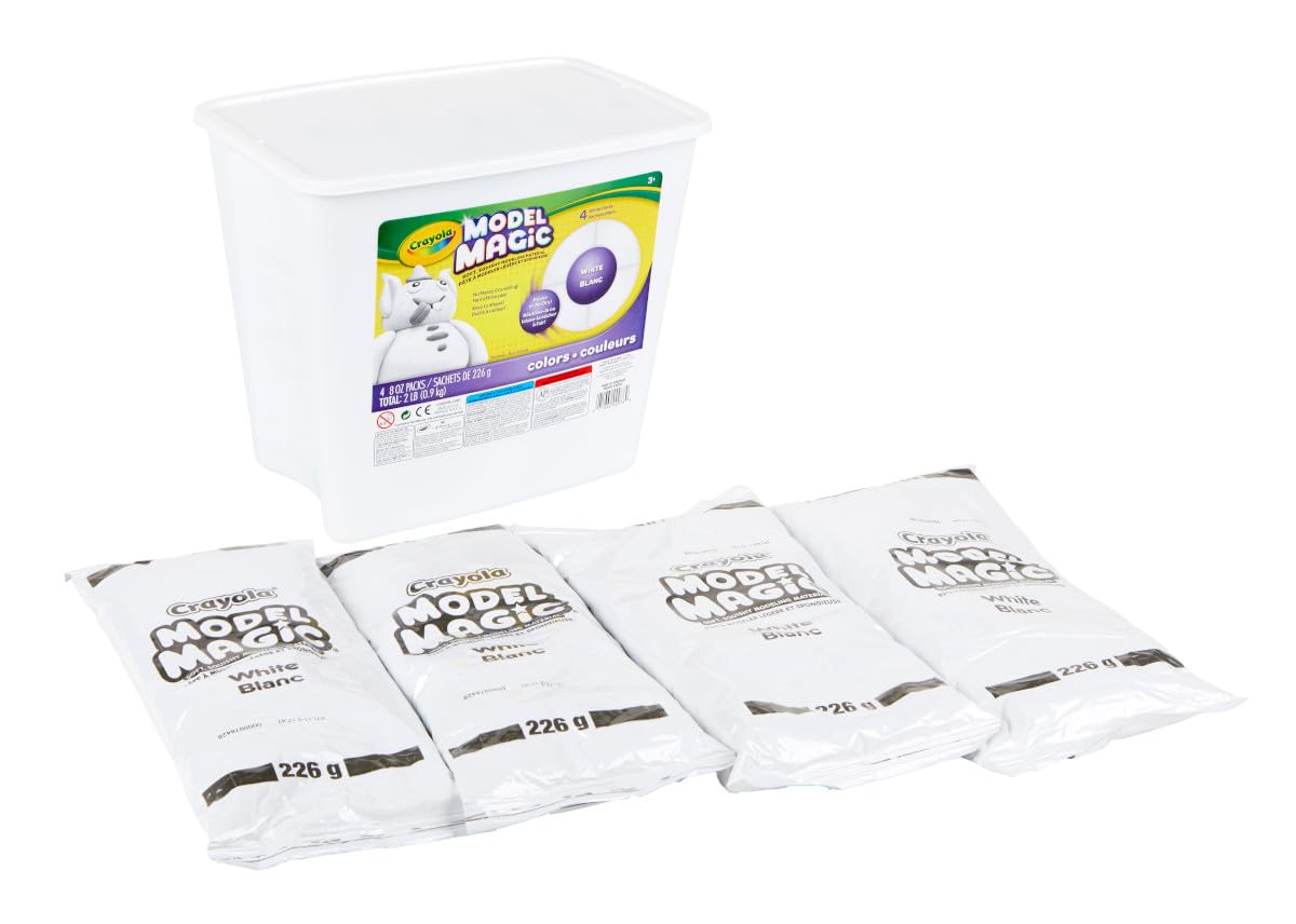 Crayola Model Magic White, 4‑Pack (8 oz Each), Teacher Must Haves & Classroom Essentials, Air‑Dry Modeling Material for Kids, Sculpting Craft Clay Alternative, Ages 3+