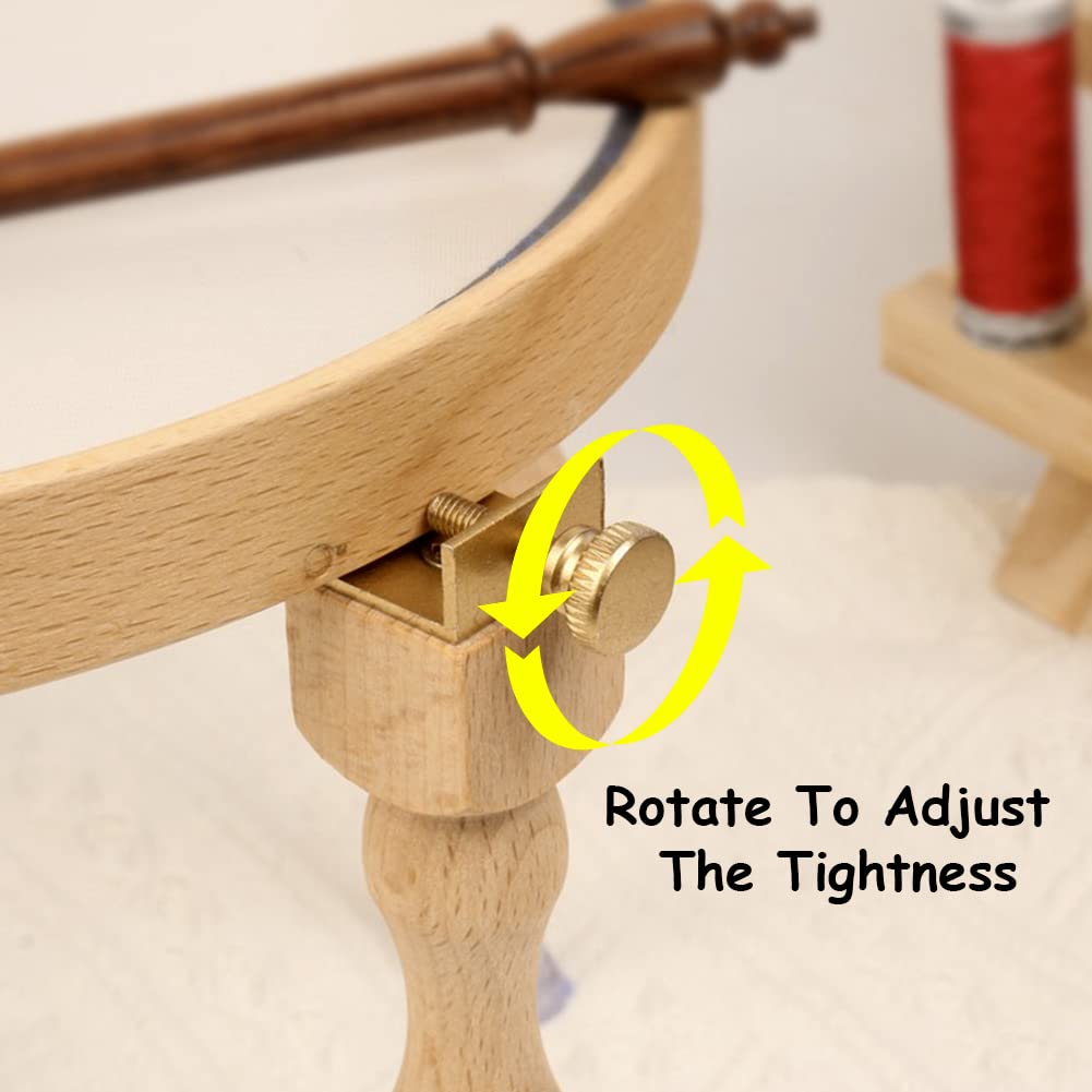 OLizee® 4 Pack Portable Wooden Embroidery Hoop Stand with Velvet Bag Stitching Hoop Holder Cross Stitch Hoop Stand Embroidery Hoop Holder Embroidery Sewing Stand for Desktop Upgraded