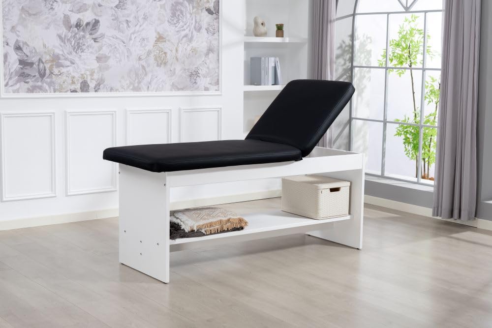 Carenovo Oak Wooden Medical Examination Table Non-Folding Professional Treatment Couch for Physiotherapy, Chiropractic & Clinic Use (Black, White)
