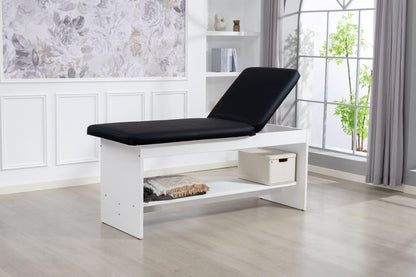 Carenovo Oak Wooden Medical Examination Table Non-Folding Professional Treatment Couch for Physiotherapy, Chiropractic & Clinic Use (Black, White)