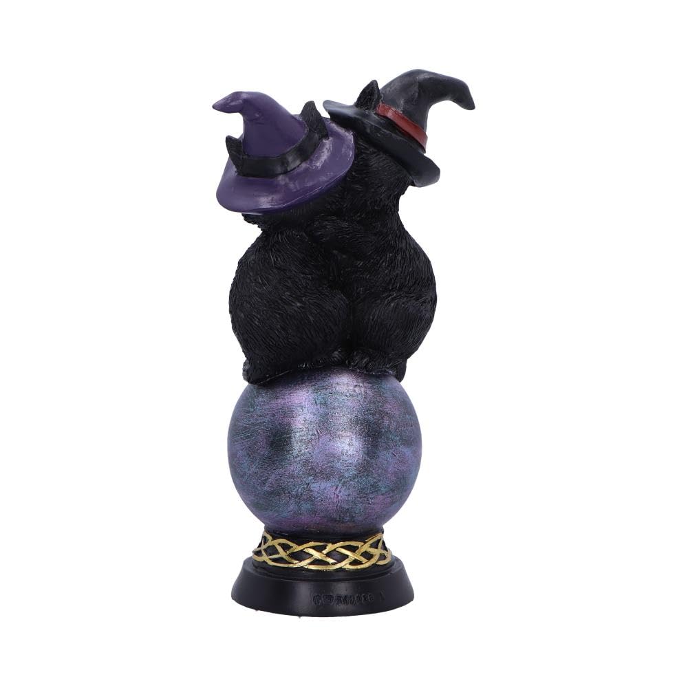 Kittens Orbuculum Witches Cat Ornament – Resin Figurine, Two Cats with Witches' Hats, Crystal Ball, Mystical Decor for Cat Lovers
