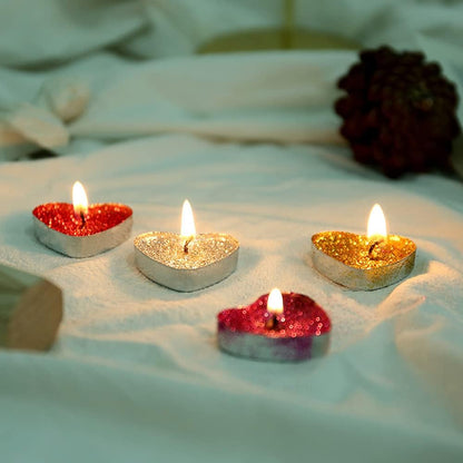 Bling Bling Heart-Shaped Tealight Candles, 10PCS Love Romantic Candle with 100PCS Silk Rose Petals for Weddings,