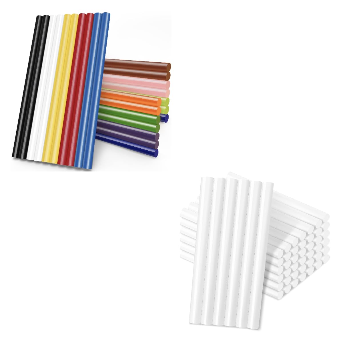Manarty 24 PCS 8" Long x 0.43" Dia Color Hot Glue Sticks Full Size and 48 PCS 0.27" Dia x 4" Long Mini White Hot Glue Sticks