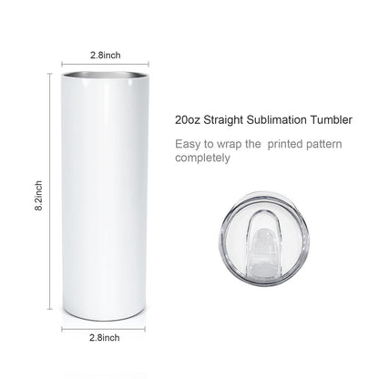 AGH 10 Pack Sublimation Tumblers Blank 20 OZ Straight Skinny Tumbler with Straw, Stainless Steel Double Layer Insulated Mug, Individually Box, Travel Tumblers