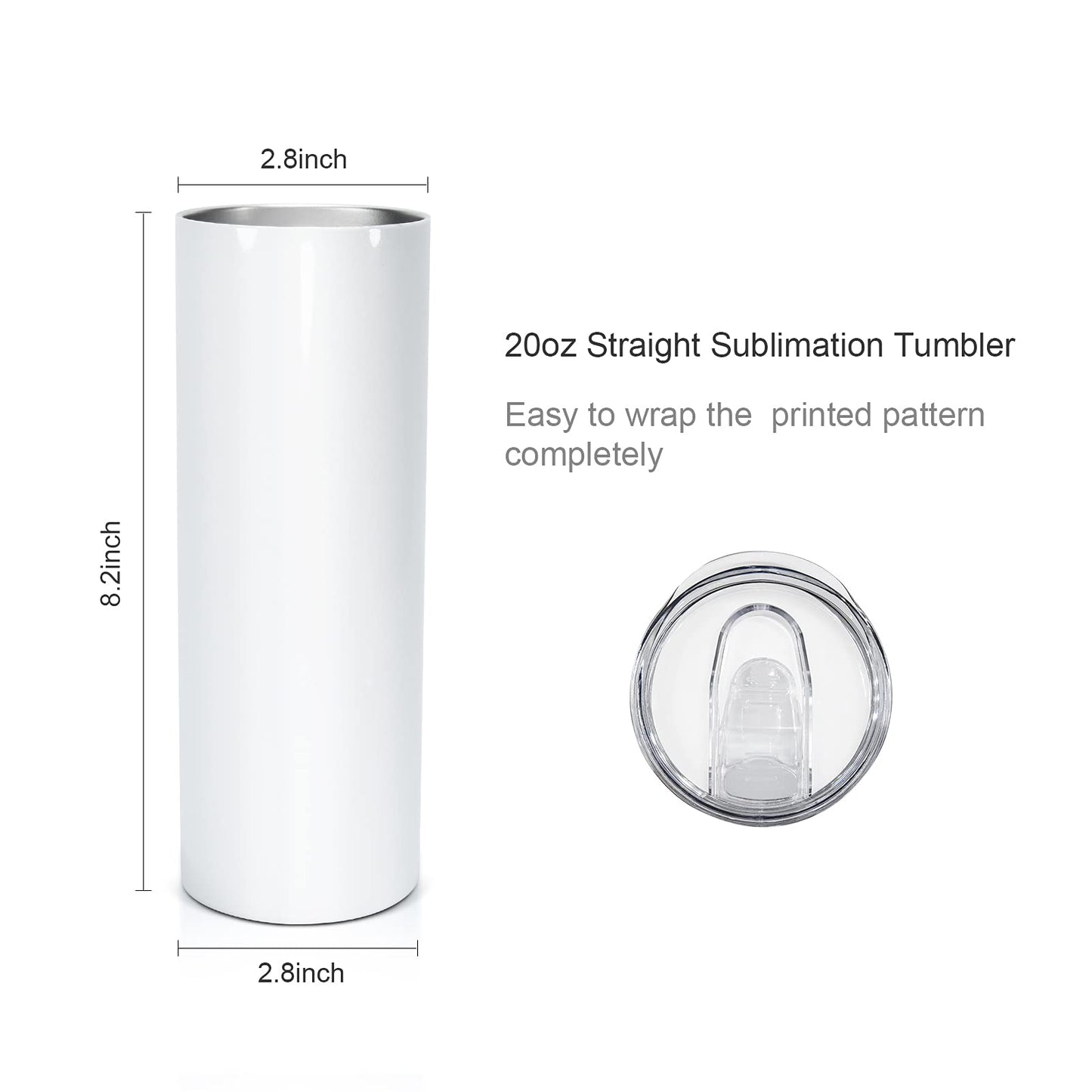 AGH 10 Pack Sublimation Tumblers Blank 20 OZ Straight Skinny Tumbler with Straw, Stainless Steel Double Layer Insulated Mug, Individually Box, Travel Tumblers