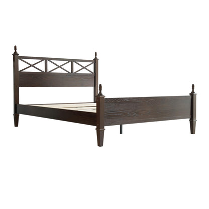 King Size Solid Wood Platform Bed Frame with Headboard & Footboard, 12 Durable Slatted Base with Metal Legs, Easy Assembly, Slip-Free & Anti-Noise, No Box Spring Needed, Dark Roast Oak Finish RIK-32