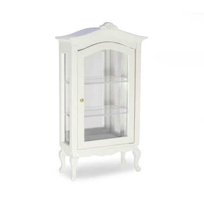 Miniature Furniture Display Shelf 1:12 Wooden Cabinet with Mirror & Three Shelves Bookshelf Dollhouse Display Stand Decoration Accessories Mini Diningroom Scene Ornaments