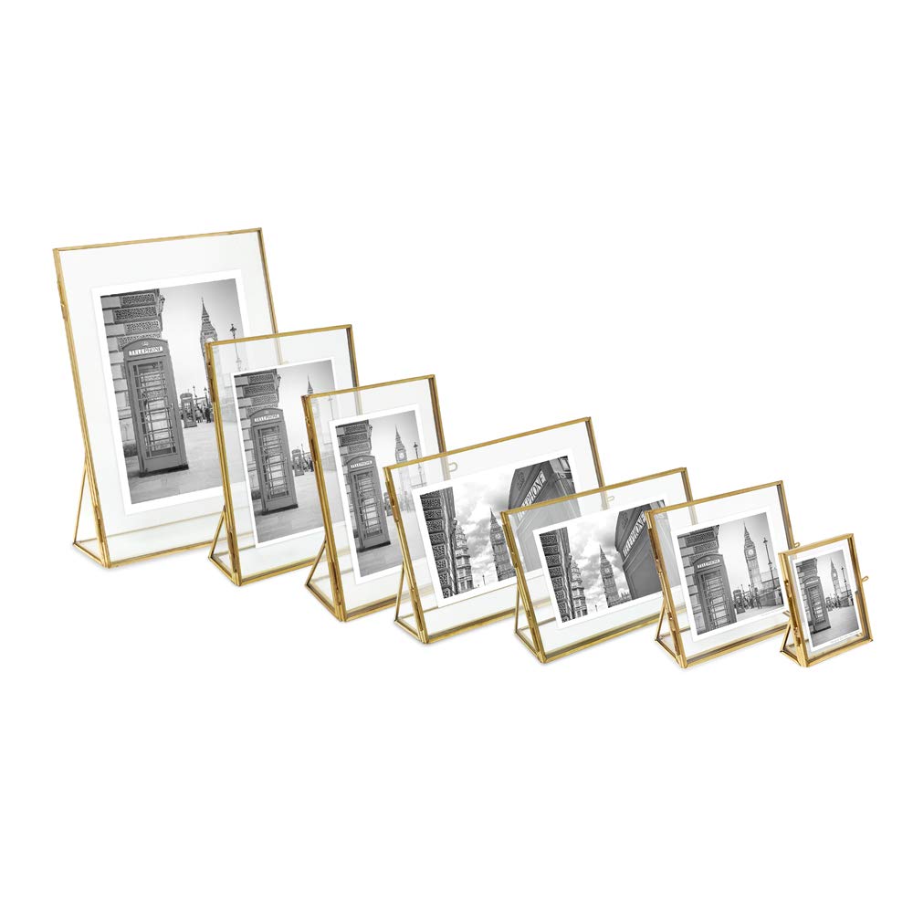Isaac Jacobs 4x4, Antique Gold, Vintage Style Brass and Glass, Floating Photo Frame, Metal, with Locket Closure and Angled Base, for Pictures, Art, Mementos, Keepsakes (4x4, Antique Gold)
