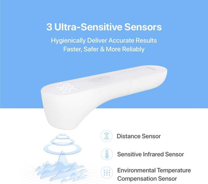 iHealth No-Touch Forehead Thermometer for Adults, Kids, Babies - FSA HSA Eligible, 3 Ultra-Sensitive Sensors, Quiet Vibration Feedback, Digital Large LED Digits, Easy to Use for Home & Nurses, PT3