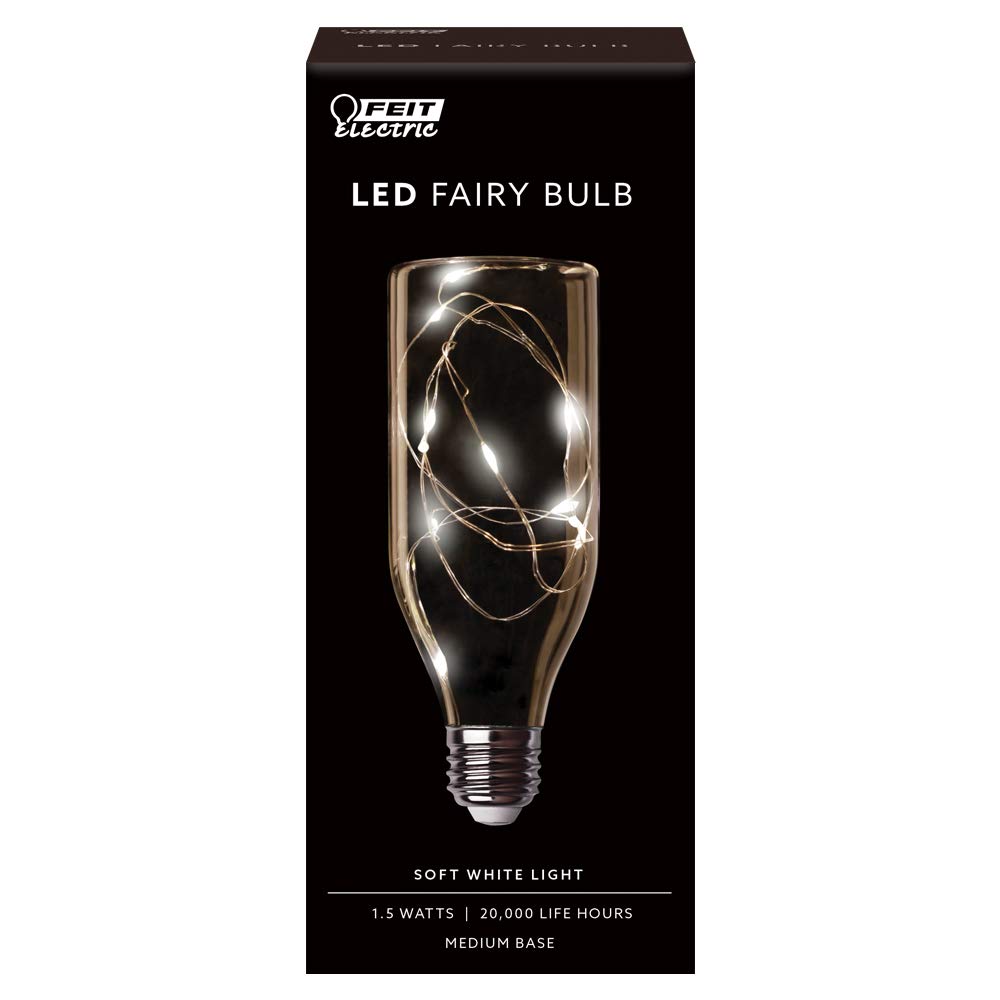 Feit Electric FY/BOT/SW/LED 1.5W Decorative Magical Glow Fairy Bottle 27K Clear LED Light Bulb, 6.07" H x 2.24" D, 2700K Soft White