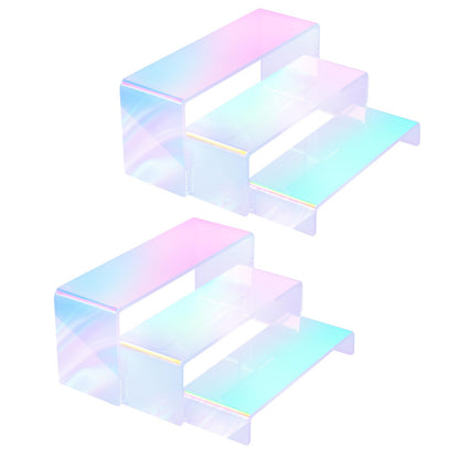 6pcs Iridescent Acrylic Display Risers, Rainbow Display Stand Set for Collectible Figures Jewelry Perfume Organizer, 3 Sizes Rectangular Stands for Candy Dessert Cupcake, Vendor Booth Retail Showcase