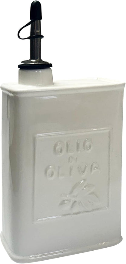 17 oz/500 ML Fox Run White Ceramic Oil Can, Olive Oil Dispenser With Pouring Spout and Cap