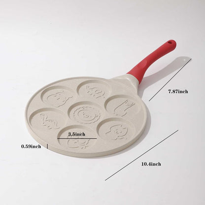 Nonstick Pancake Pan, Aluminium 7-Hole Egg Pancake Griddle Pan with Cartoon Shapes, 10.4 Inch for Fun Breakfast
