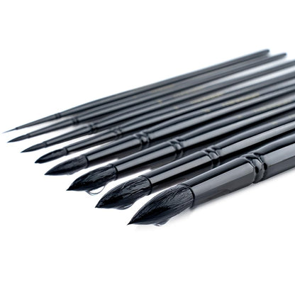 Transon 8pcs Round Watercolor Paint Brush Set Goat Hair for Watercolors,Acrylics,Inks,Gouache,Oil and Tempera Black Color