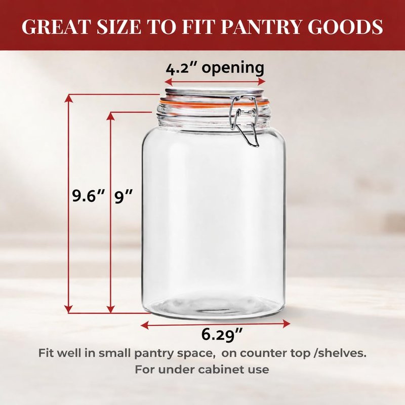 YARWELL 1 Gallon Wide Mouth Glass Jars, Airtight Leakproof Canisters with Lids, Clear Food Storage Containers for Pantry Kitchen, Great for Flour Sugar Rice Dry Goods, Pickling Fermenting, 2 Pack