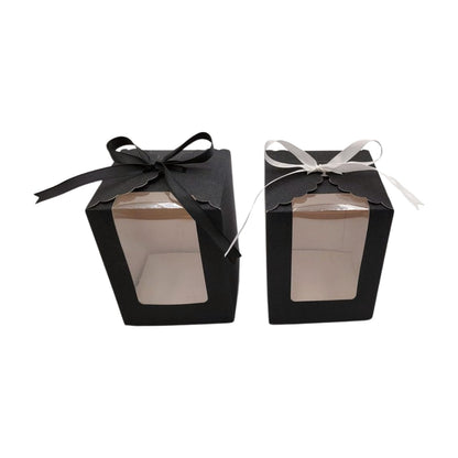 Black Sparkling Favor Boxes-40 Ct Large 4"x4"x5" Clear Window. Includes 2 Ribbons (40 White 40 Black) Stemless Wine Glass Gift Box. Bottom Insert for Durability. Ideal for Weddings, Events, Halloween