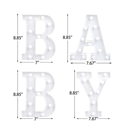 ZUOKEMY 4 LED Baby Marquee Logo Light, Warm White Glowing Letters Perfect for Baby Shower Party, Birthday Party, Home Bedroom Nursery Table Wall Decor