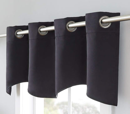 Warm Home Designs Black Color Scalloped Valance Scarf, 54" x 18", 8 Grommets, Cafe Curtains for Kitchen, Bathroom,