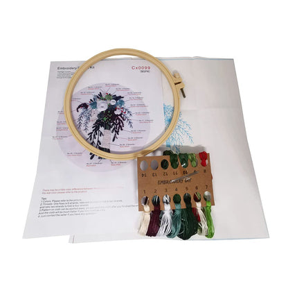 3 Sets Embroidery Starter Kit with Pattern and Instructions,Cross Stitch Beginner Kits with Frame,3 Plastic Embroidery Hoops,3 Embroidery Clothes and Color Threads (3 X Flower Pattern)