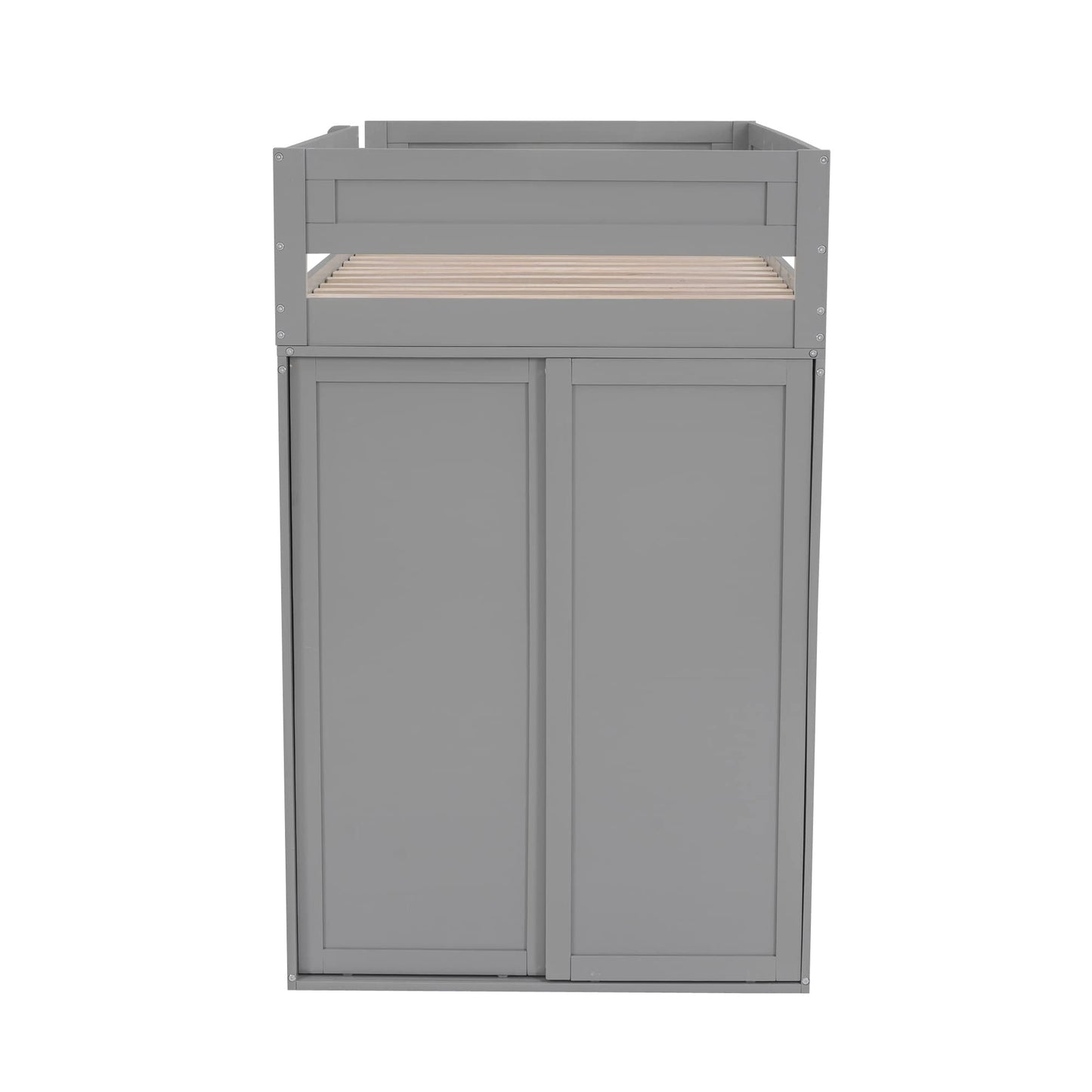 Merax Loft Bed Twin with Desk and Wardrobe, Storage Design with Drawers & Cabinet, Wood Loft Bed Frame for Adult, Teen Girls & Boys(Grey)