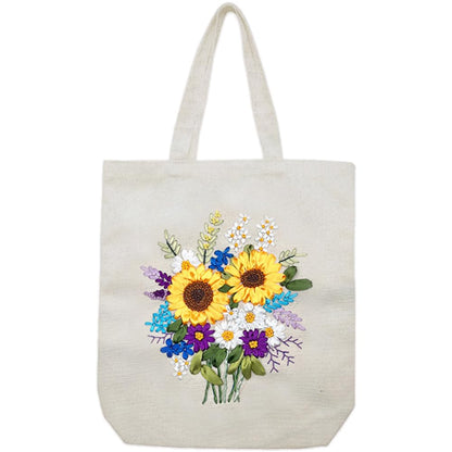 KABAKE Canvas Tote Bag Silk Ribbon Embroidery Kit, Embroidery Kits for Beginners, Arts and DIY Crafts Embroidery Starter kit, Include Stamped Embroidery Bag, Threads, Embroidery Tools