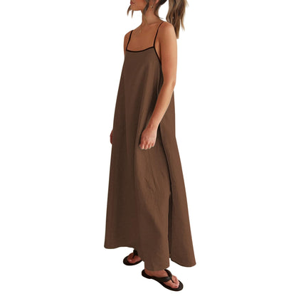 Shy Velvet Women's 2025 Summer Linen Maxi Dress Contrast Spaghetti Strap Dress Backless Sleeveless Casual Party Beach Dresses