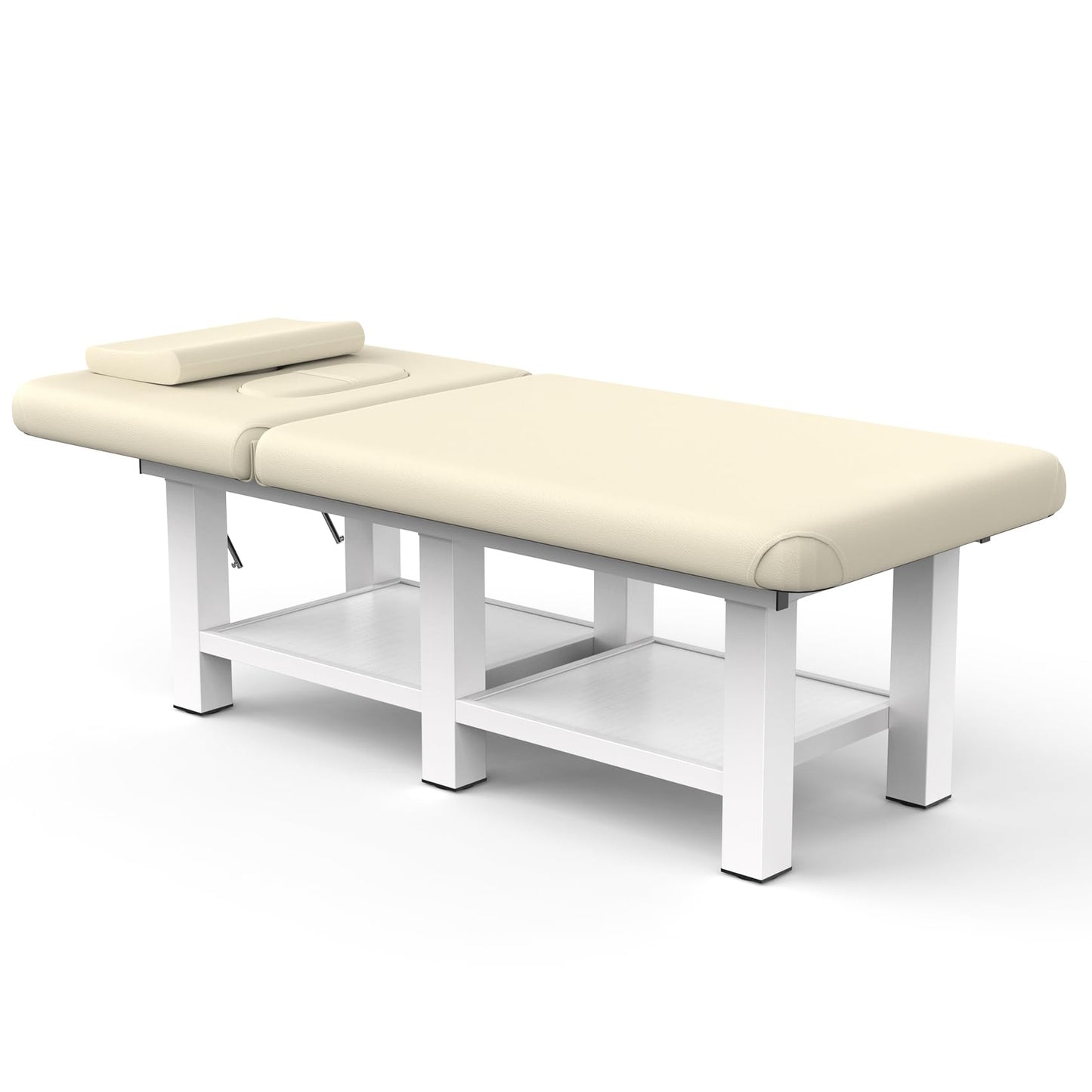 pouseayar Stationary Massage Table, 75”L 31.5''W Heavy Duty Esthetician Bed, 800LBS Metal Frame PU Leather Physical Therapy Table Spa Lash Bed Professional Equipment (Beige Grey)