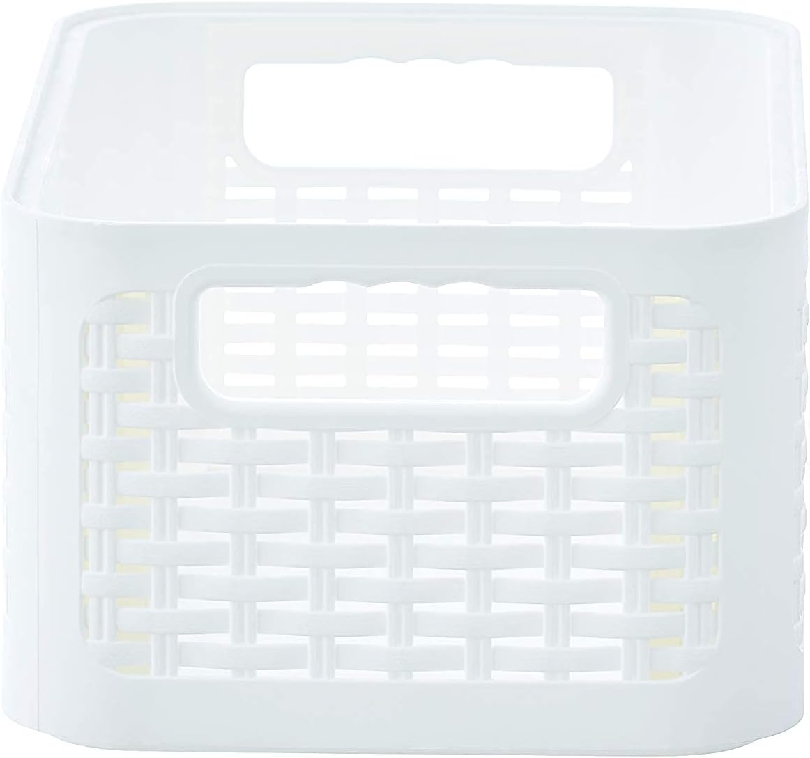 Superio Woven Plastic Storage Basket Box, 9 Quart, White - Wicker Home Organizer Shelf Bins for Closet, Handles