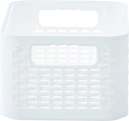 Superio Woven Plastic Storage Basket Box, 9 Quart, White - Wicker Home Organizer Shelf Bins for Closet, Handles