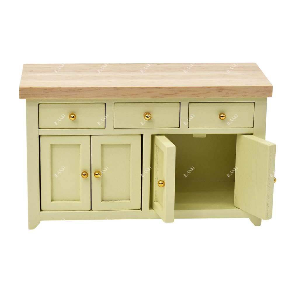 iLAND Dollhouse Furniture Miniature Cabinet for 1:12 Scale Accessories Wooden Dollhouse Kitchen Furniture Mini House Modern Décor Storage Cabinet with Drawers Classic Cupboard for Living Room Bedroom