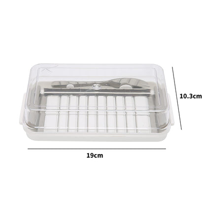 Yosoo Health Gear Butter Slicer Butter Cutter Box Stainless Steel Butter Slicer Cutter Dish, Cheese Storage Container with Transparent Cover for Kitchen, 7.5x4.1x1.6in Easy Cutting Butter Box Case